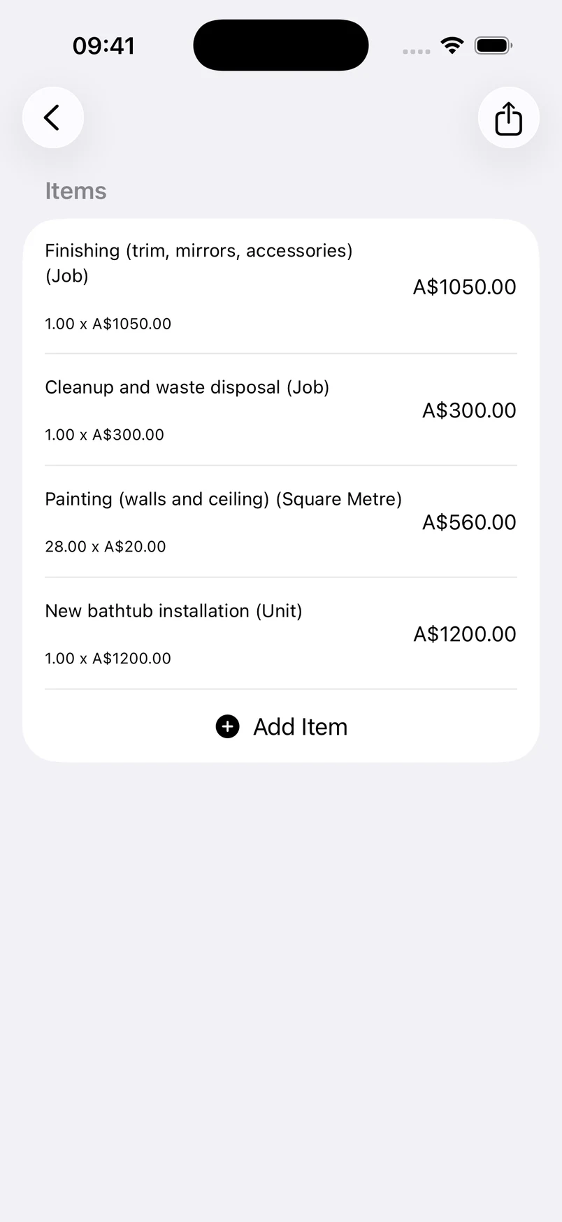 Estimates app for Australia: review editable quantities and unit costs