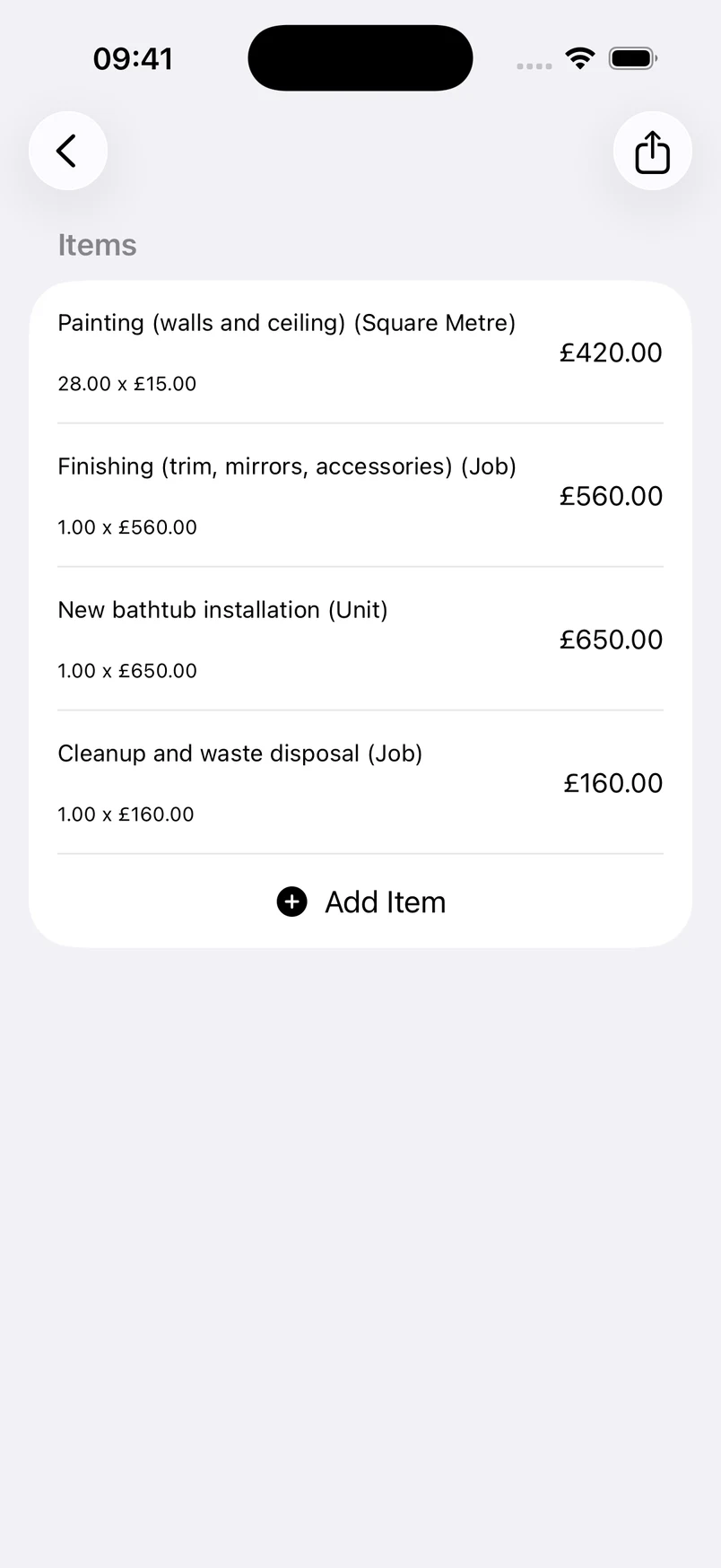 Estimates app for United Kingdom: review editable quantities and unit costs