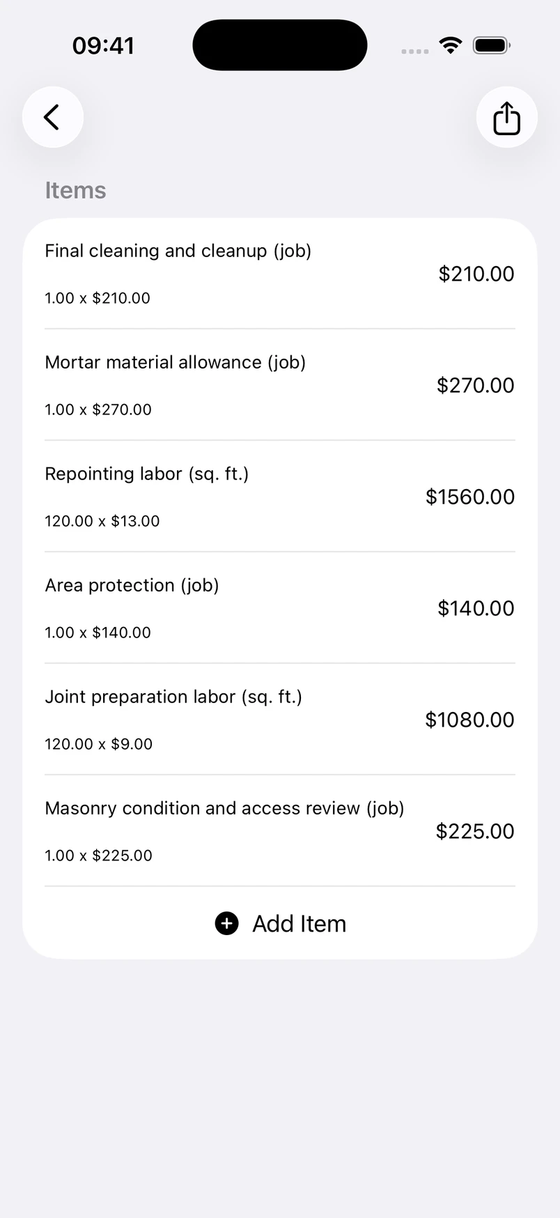 Brick joint repointing line items in the Estimates cost editor