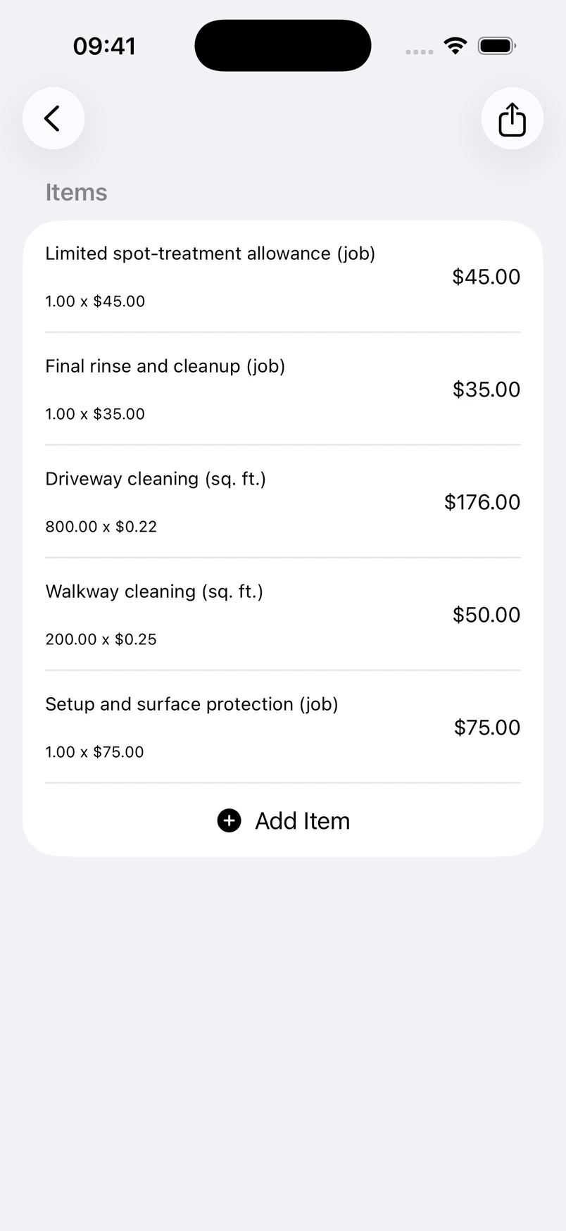 Pressure washing line items in the Estimates cost editor